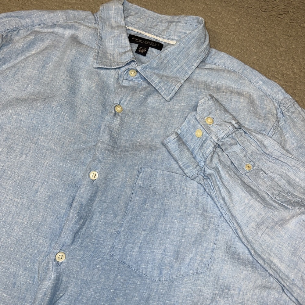 VTG Banana Republic Classic Dress Shirt Men XL 17-17½ 100% Linen Button Up Y2K